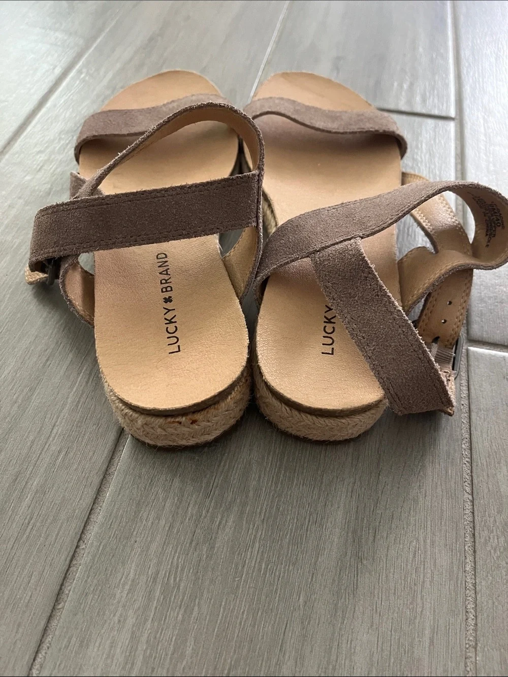 Women's Lucky brand Taupe Suede Strap Adjustable Sandals